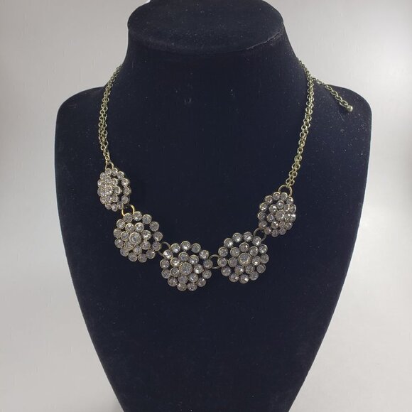 Women's Stunning Old Gold-tone Sparkle Crystal Statement Necklace, Stylish, Chic - Picture 1 of 5